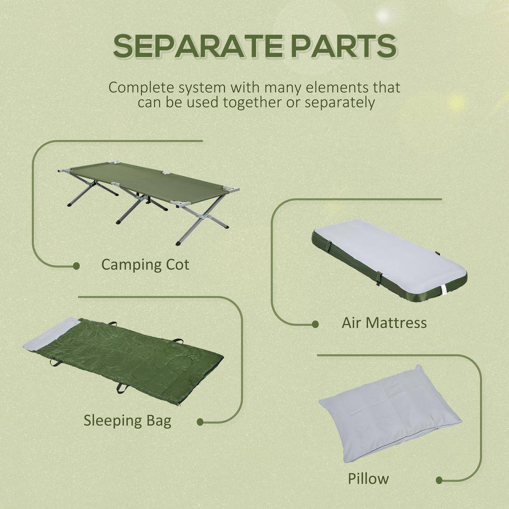 Outsunny Green Folding Camping Cot with Mattress and Pillow