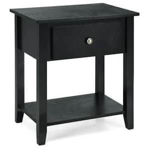 1-Drawer Black Nightstand Side Table with Bottom Shelf 15 in. L x 22 in. W x 24 in. H