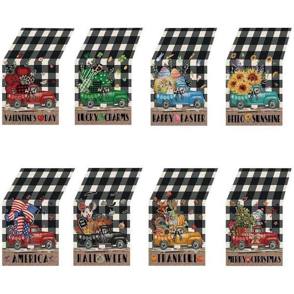 13 in. W x 72 in. L Multicolor Buffalo Plaid Truck Pattern Polyester Table Runner for Farmhouse Garden Party (Set of 8)