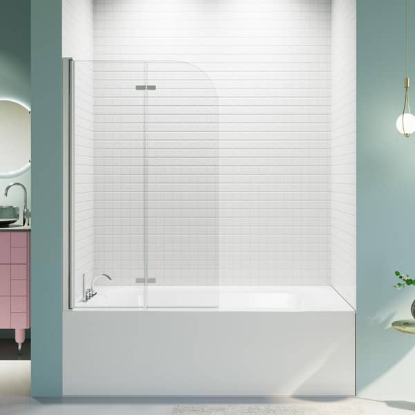 34 in. W x 58 in. H Pivot Frameless Folding Shower Doors in Chrome Finish with Tempered Glass