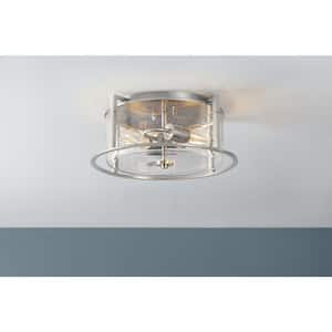 Helenwood 2-Light Brushed Nickel Ceiling Flush Mount with Clear Seeded Glass