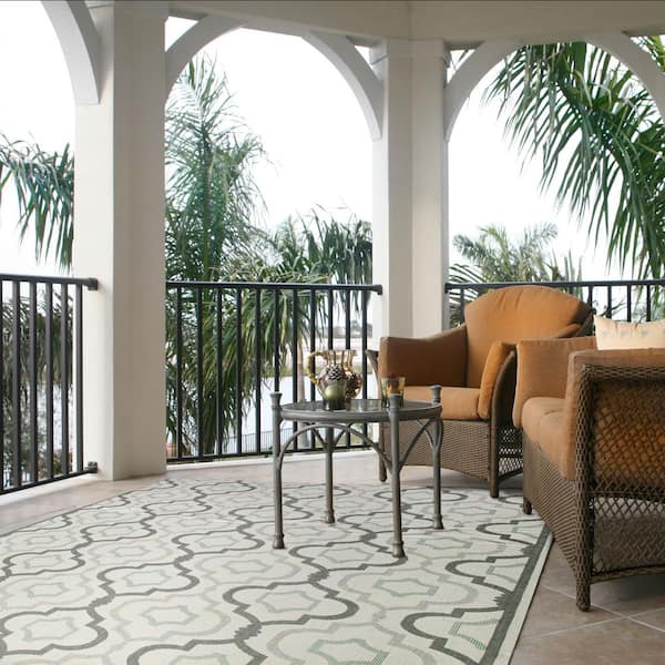 Courtyard Light Gray/Anthracite 9 ft. x 12 ft. Geometric Indoor/Outdoor Patio  Area Rug