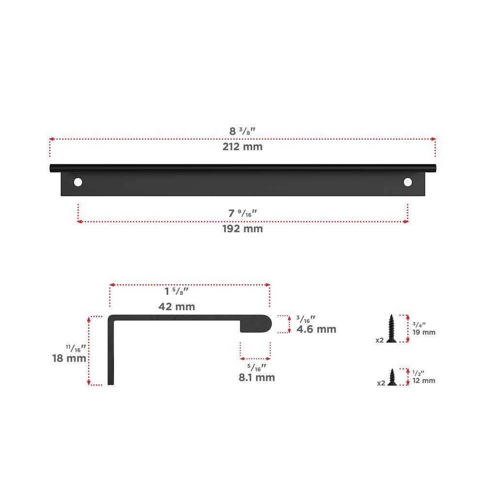 Brushed Black Aluminum Modern Finger Cabinet Pull with Mounting Hardware