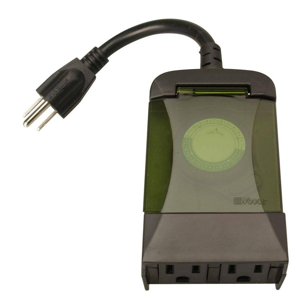 Black Outdoor Mechanical Timer with 2 Grounded Outlets