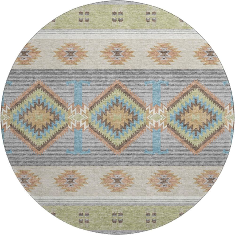 Mayfield Premium Machine Washable Abstract AMF2541 Aloe 8 ft. x 8 ft. Round Rug price history on PriceWatchPro