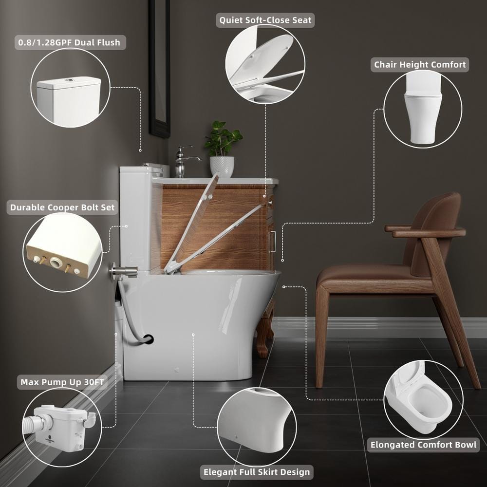 White Ceramic Two-Piece Elongated Macerating Toilet System