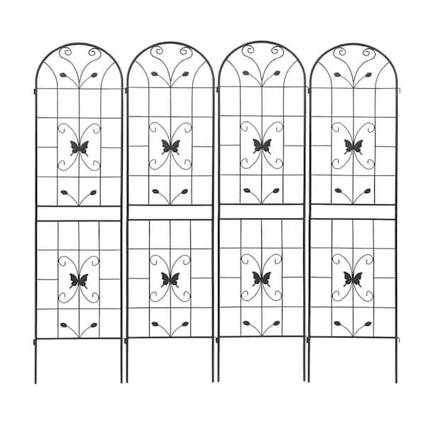 Sudzendf 86.7 in. Black Metal Garden Trellis Rustproof Trellis Outdoor Flower Support (4-Pack)