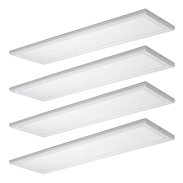 Commercial Electric 48 in. x 15 in. Slim White Adjustable CCT Linear LED Flush Mount with Night Light 50W 120V Dimmable (4-Pack)