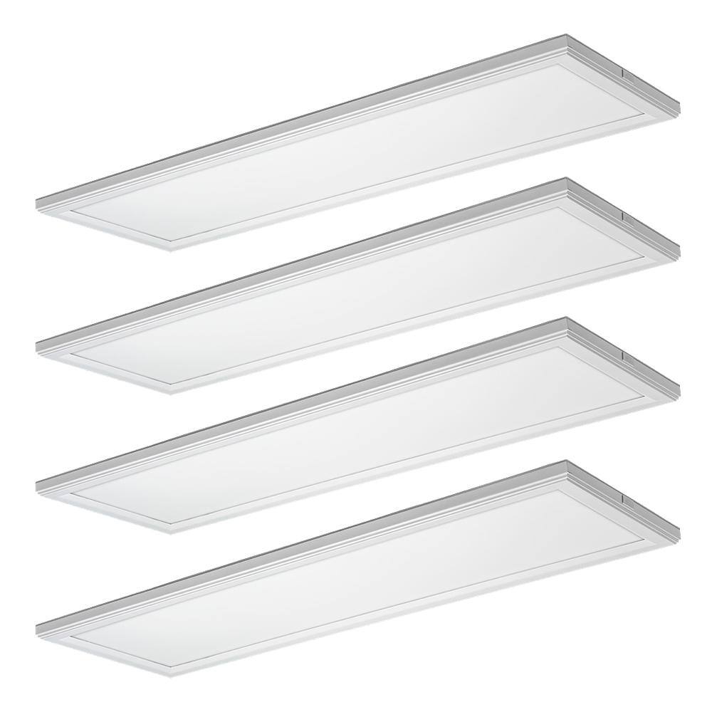 Commercial Electric 48 In X 15 In Low Profile Matte White Color Selectable Led Flush Mount Ceiling Light With Night Light Feature 4 Pack 56702112 4pk The Home Depot