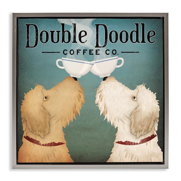 Doodle Dog Vintage Coffee Sign by Ryan Fowler Gray Floater Frame Graphic Art Print Typography 25 in. x 25 in.