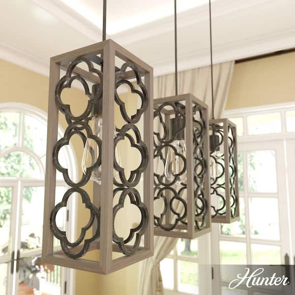 Hunter Gablecrest 3 Light French Oak Linear Chandelier with Metal Shades Kitchen Light