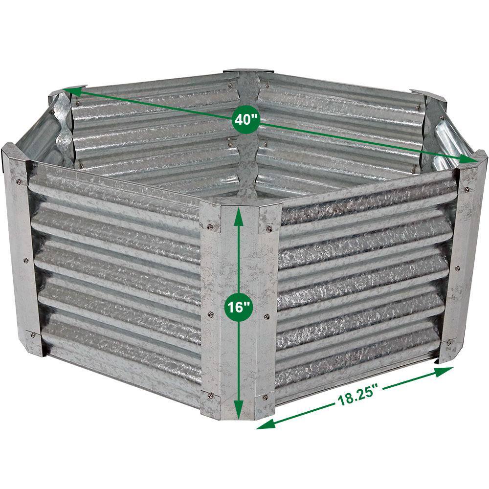 40" Hexagon Silver Galvanized Steel Raised Garden Bed