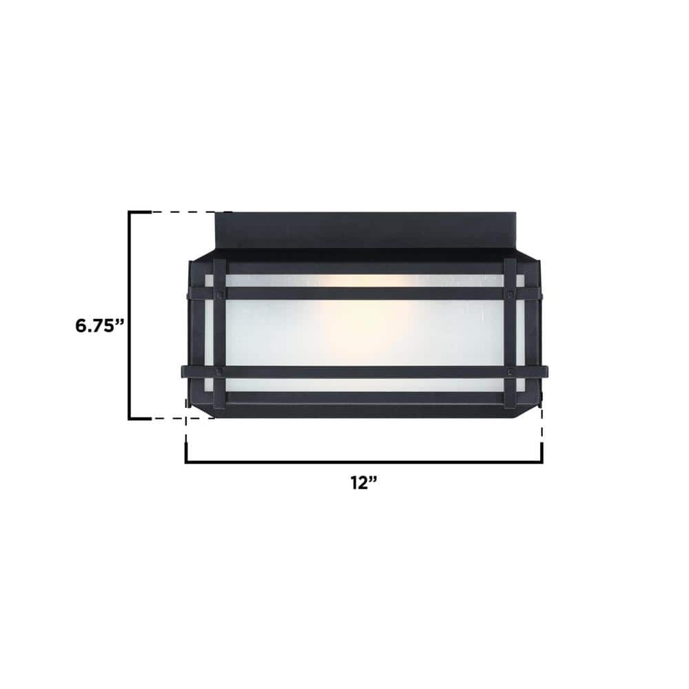 Textured Black Frosted Glass Outdoor Flush Mount Light