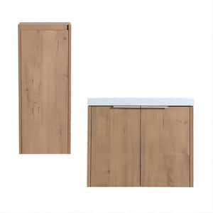 Yunns 23 in. W x 18 in. D x 19 in. H Single Sink Floating Bath Vanity in Imitative Oak with Resin Top and Side Cabinet