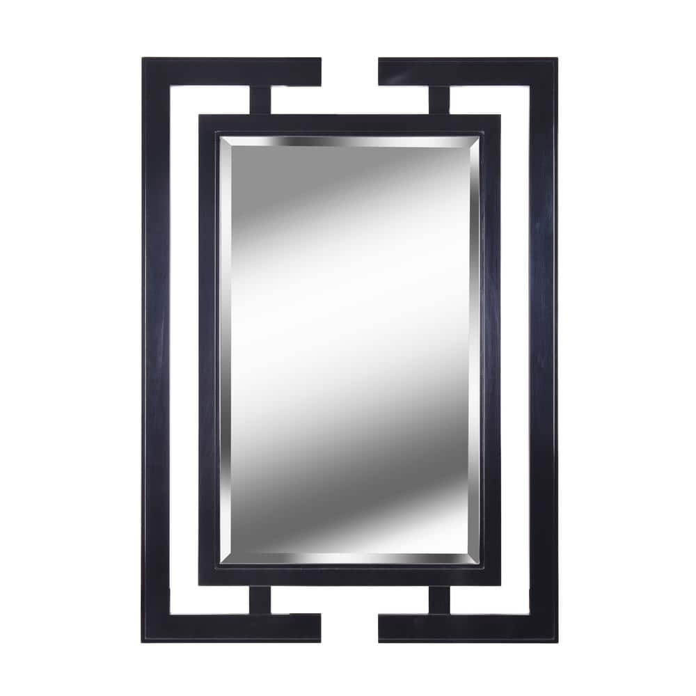 Manor Brook Large Rectangle Gloss Black Beveled Glass Art Deco Mirror ...