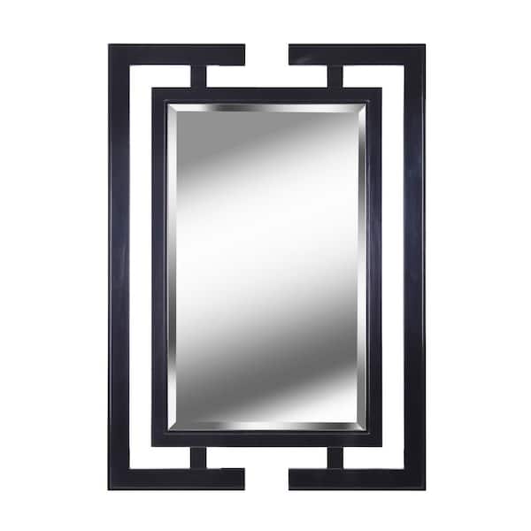 Manor Brook Large Rectangle Gloss Black Beveled Glass Art Deco Mirror (41 in. H x 29 in. W)