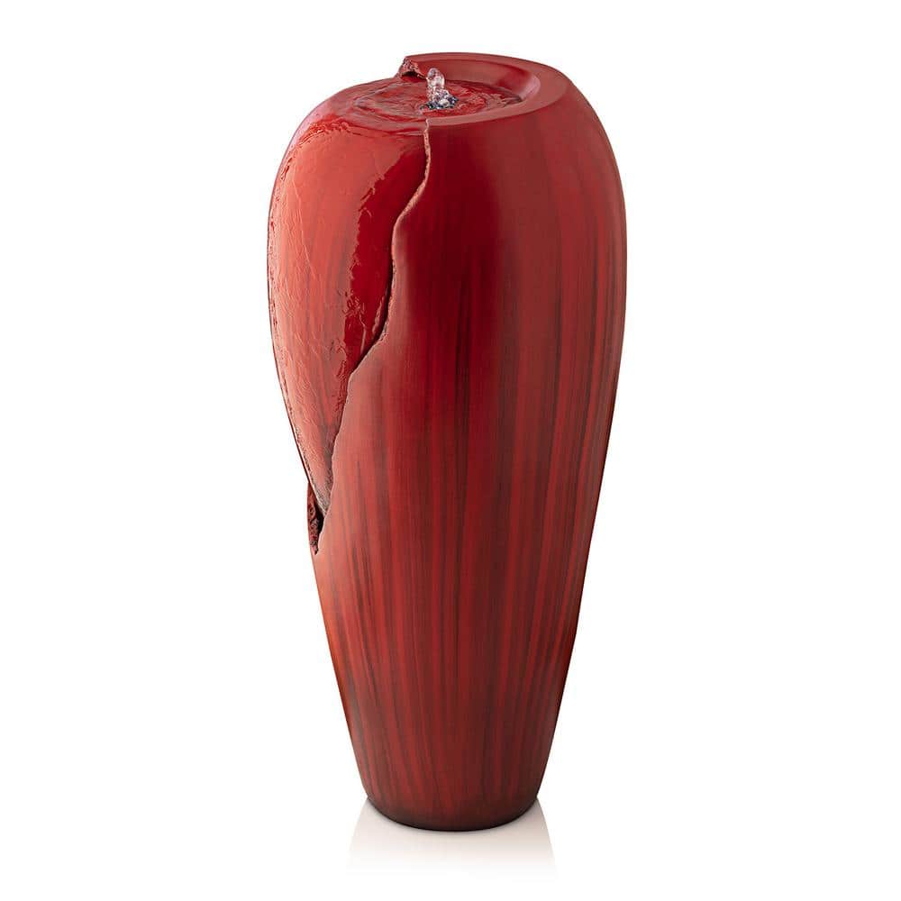 Red 32" Fiberglass Jar Water Fountain with LED Light