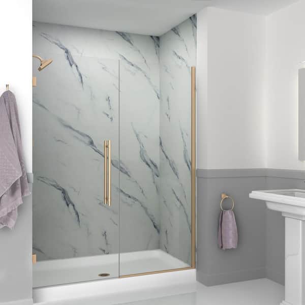 Elizabeth 59 in. W x 76 in. H Hinged Frameless Shower Door in Champagne Bronze with Clear Glass