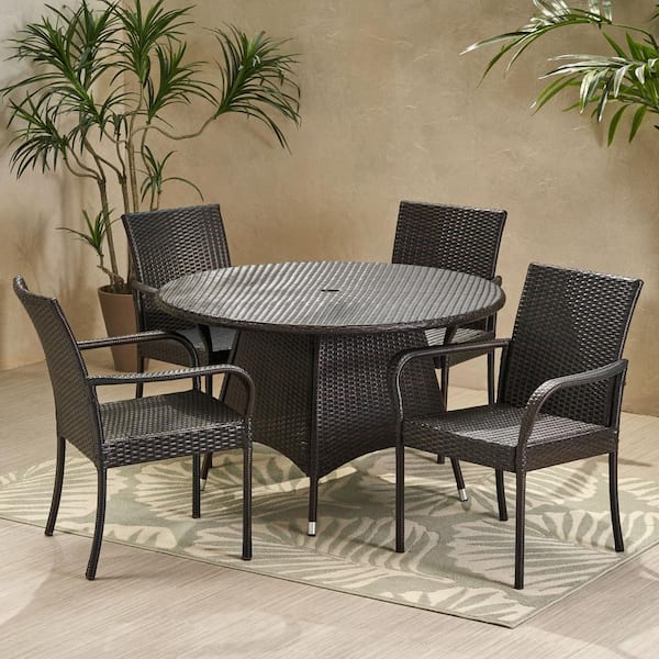 Noble House Pala 28.25 in. Multi-Brown 5-Piece Metal Round Patio Outdoor Dining Set