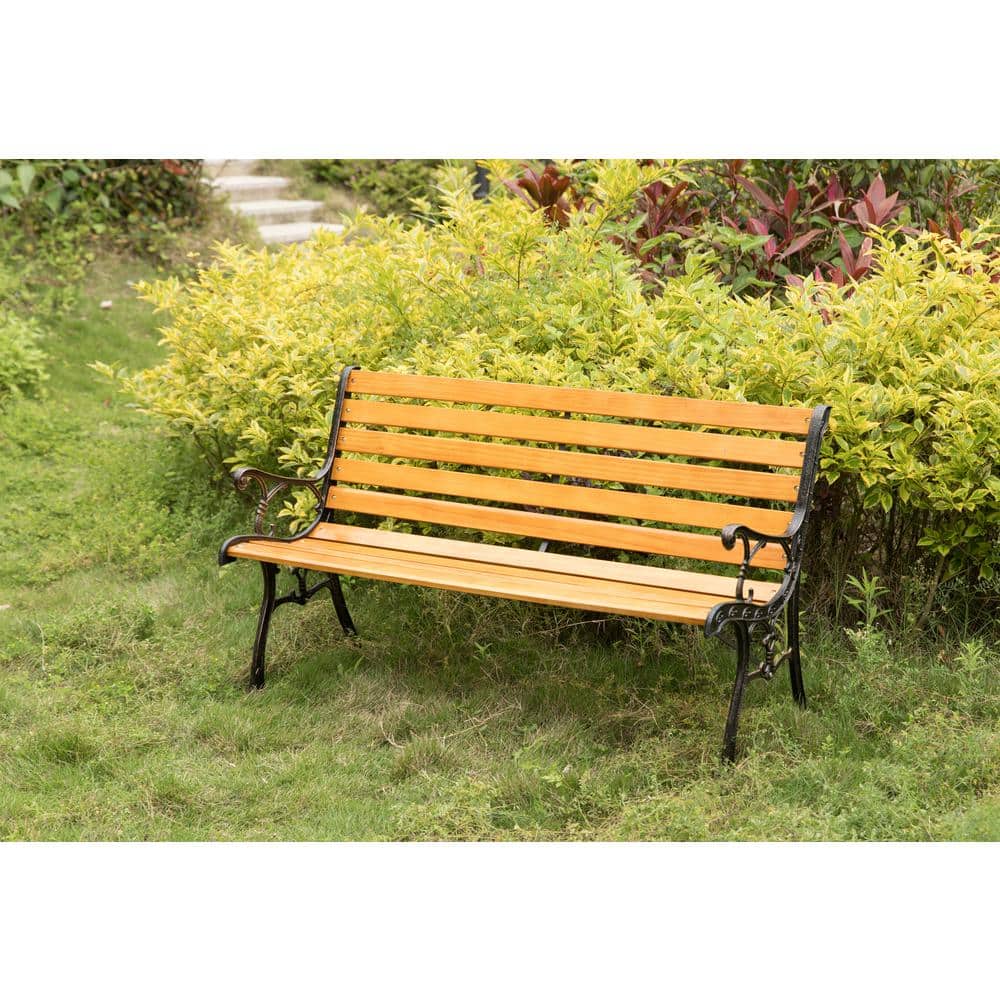 Classic Wooden and Steel Outdoor Garden Bench