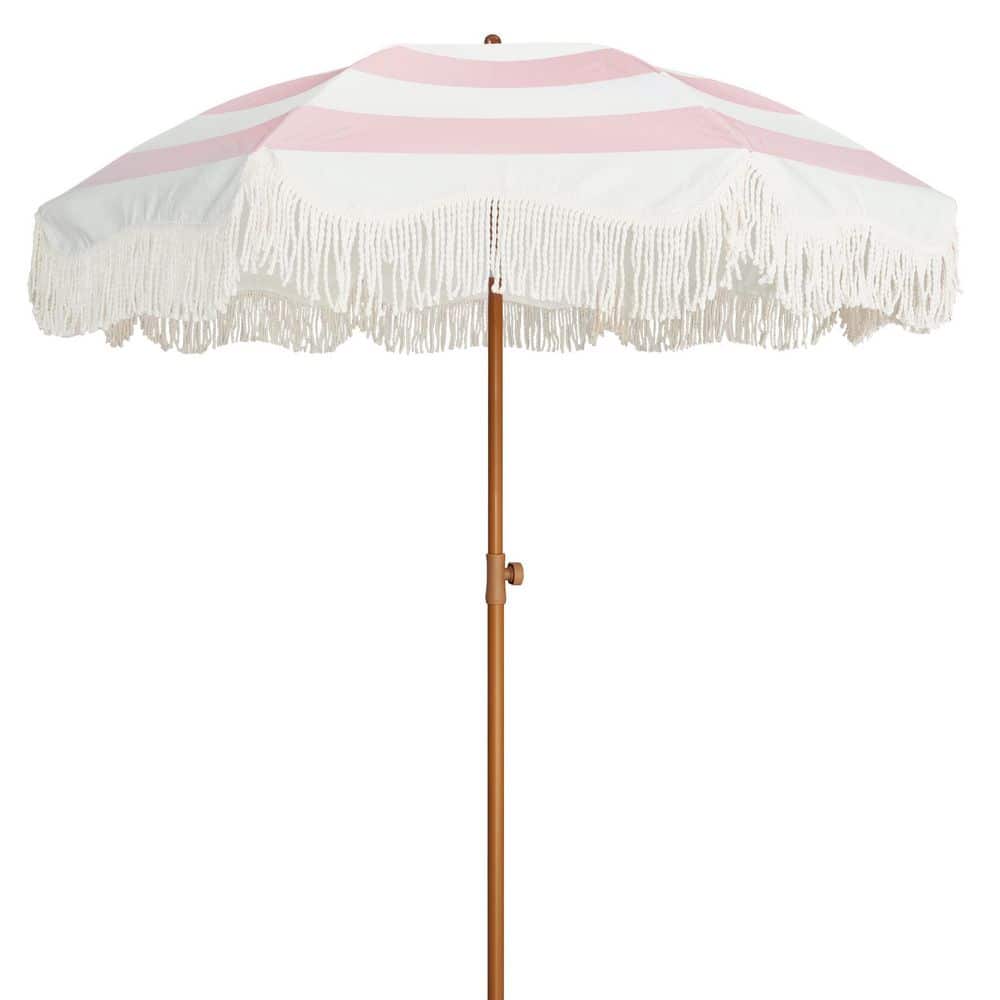 6.5 ft. UPF50+ with Tassels Boho Fringe Umbrella (Pink Stripes)