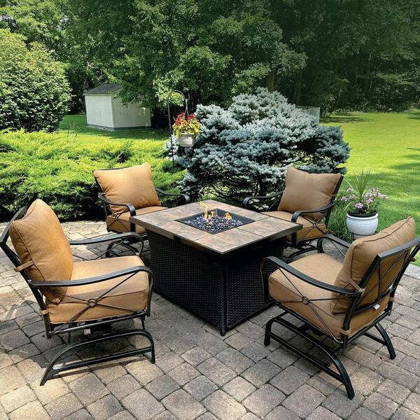 Hanover Summer Nights 5-Piece Aluminum Patio Fire Pit Set with ...