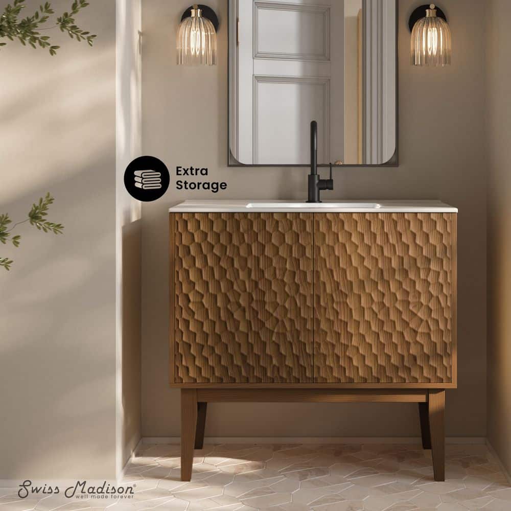 Bosse 36" Brown Oak Freestanding Vanity with White Ceramic Sink