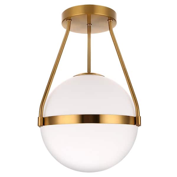 10 in.1-Light Gold Semi-Flush Mount with White Frosted Glass Shade (1-Pack)