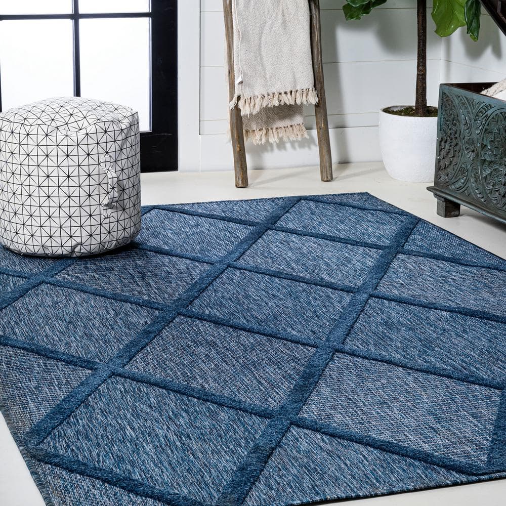 Navy Mediterranean Trellis 63'' Handmade Synthetic Area Rug