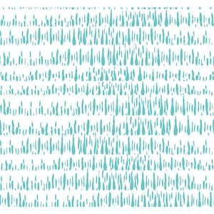 60.75 sq. ft. Teal and White Brush Marks Paper Unpasted Wallpaper Roll