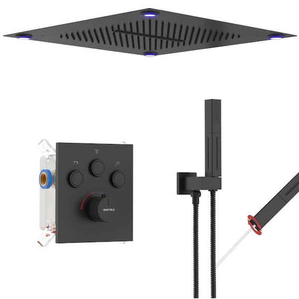 Single Handle 3-Spray Shower Faucet 1.8 GPM 16 in. Square Ceiling Mounted with Pressure Balance in. Matte Black