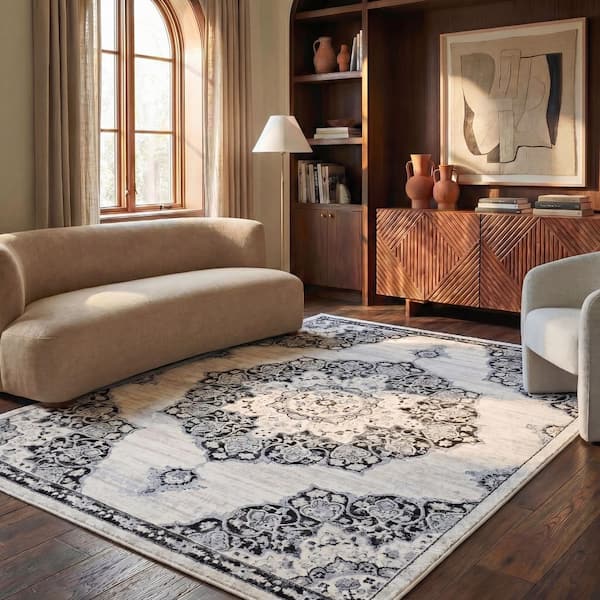 Brentwood 9 ft. x 12 ft. Ivory/Black Geometric Area Rug