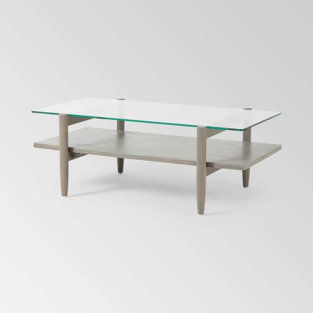 Mumford Acacia Wood Coffee Table with Tempered Glass Top, Brown Mahogany, G