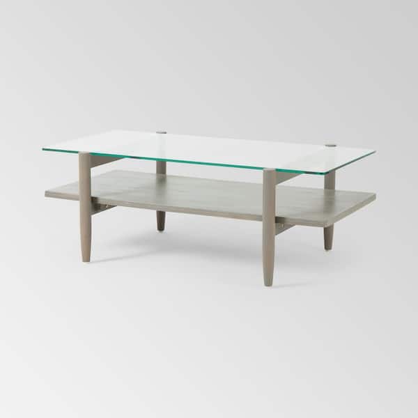 Unbranded Mumford Acacia Wood Coffee Table with Tempered Glass Top, Brown Mahogany, Gray
