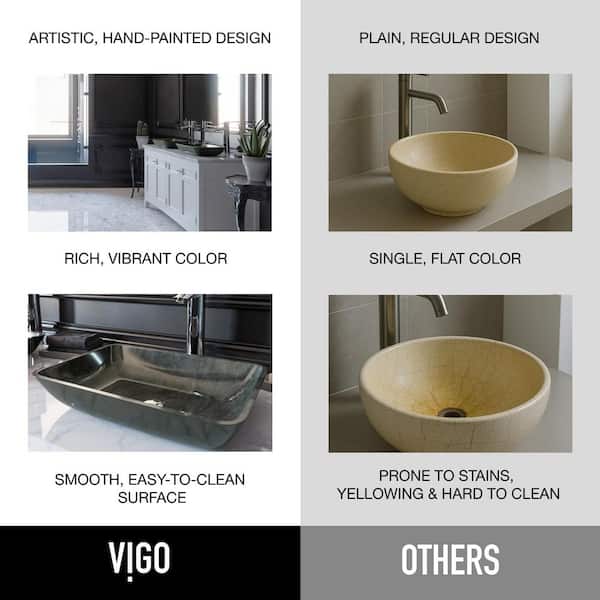 VIGO Donatello Artistic Onyx Gray Glass 18 in. L x 13 in. W x 4 in
