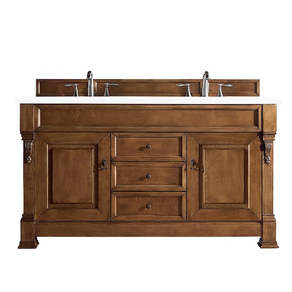 James Martin Vanities Brookfield 60.0 in. W x 23.5 in. D x 34.3 in. H Bathroom Vanity in Country Oak with White Zeus Quartz Top