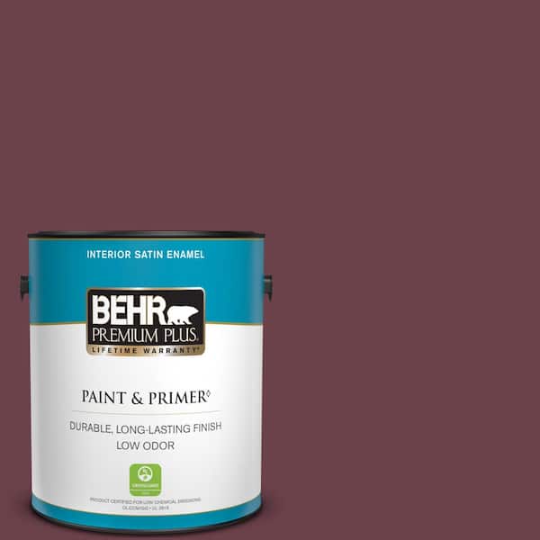 BEHR PREMIUM PLUS 1 gal. #110D-7 Vin Rouge Satin Enamel Low Odor Interior Paint & Primer