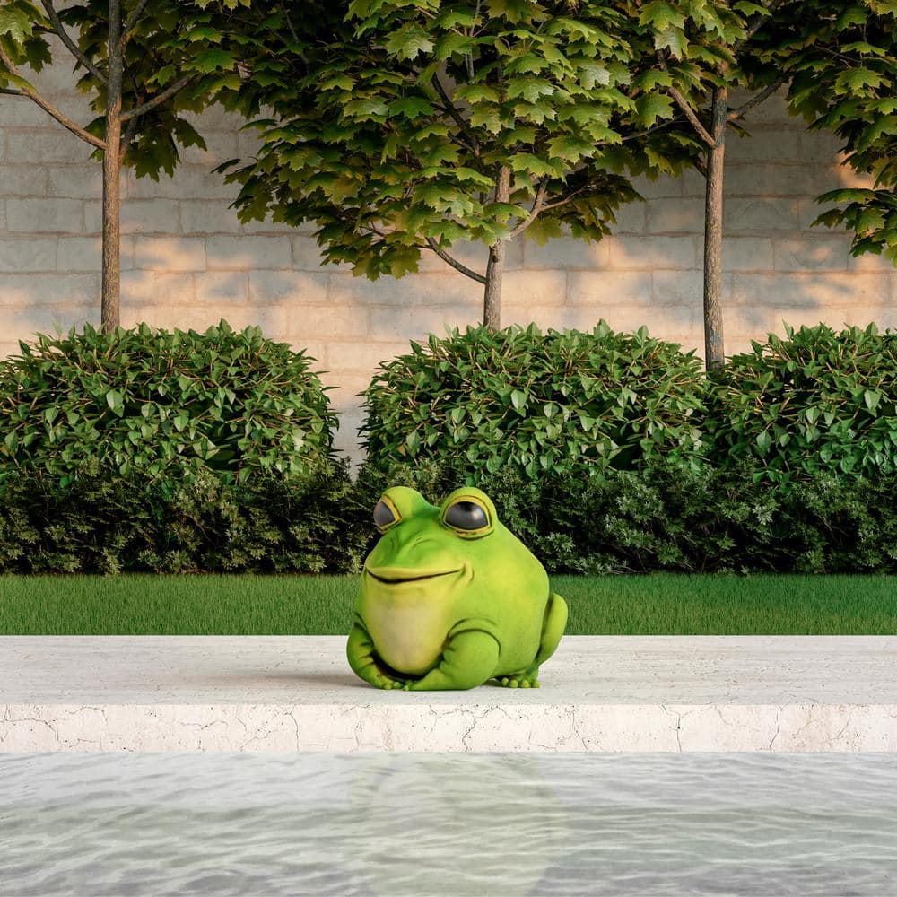 Vibrant Green Polyresin Chubby Frog Garden Statue