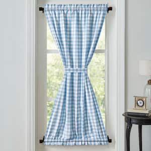 Annie Buffalo Check 40 in. W x 72 in. L Light Filtering Rod Pocket French Door Window Panel in Dusk Blue Soft White