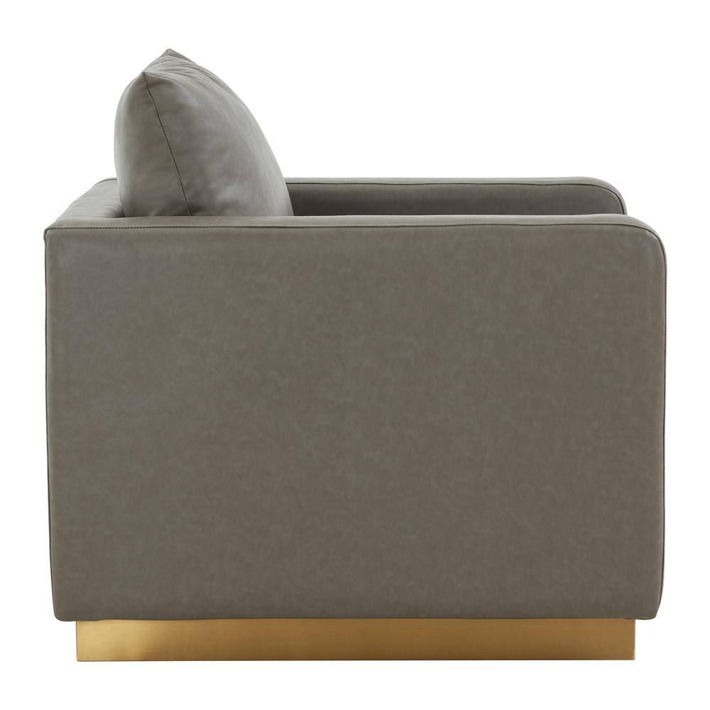 Gray Leather and Gold Base Accent Chair