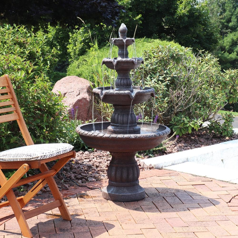 Mediterranean Light Brown Resin 49" 4-Tier Outdoor Fountain