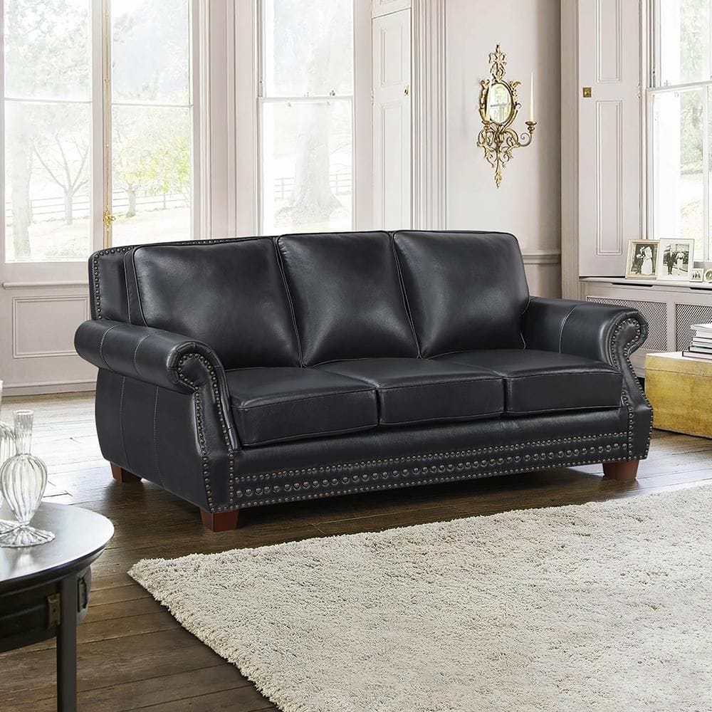 Lazzara Martina 86 in. W Rolled Arm Leather Rectangle Sofa in