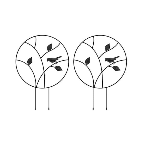 2 Pack Round Metal Trellis with Bird, Small Indoor Garden Trellis for Climbing Plants, Potted Vine and Ivy Support