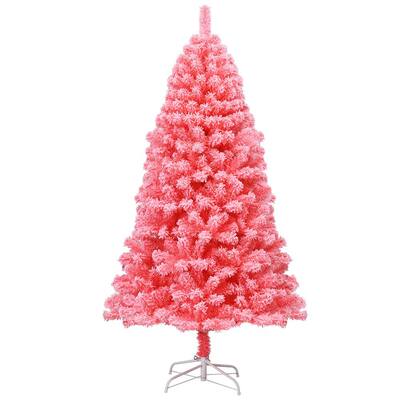 6.5 ft. Pink Snow Flocked Hinged Artificial Christmas Tree with Metal Stand