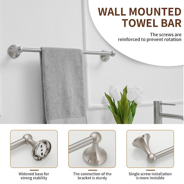 18 in. Wall Mounted Towel Bar in Brushed Nickel