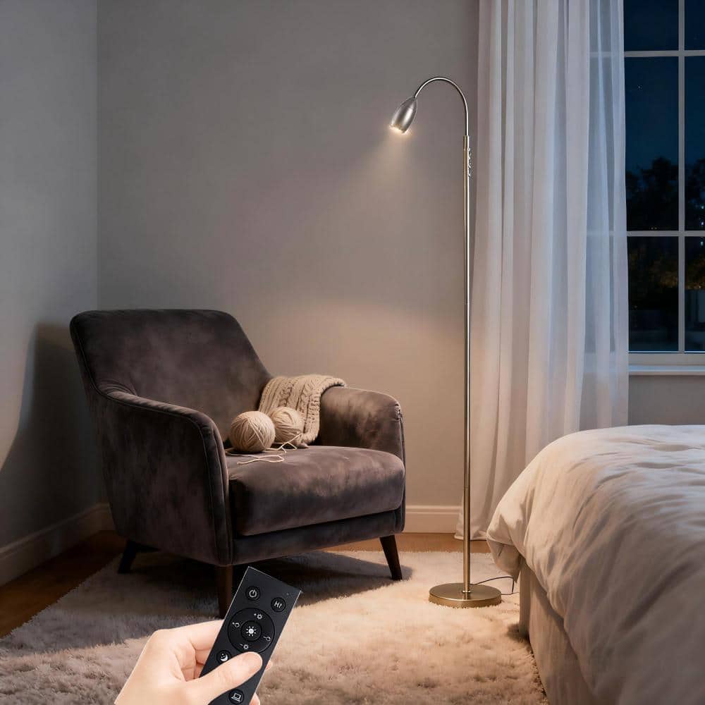 72" Bronze Smart 1 light Dimmable LED Standard Floor Lamp Flexible Head Zoom Spotlight Remote/Touch Control for Bedroom