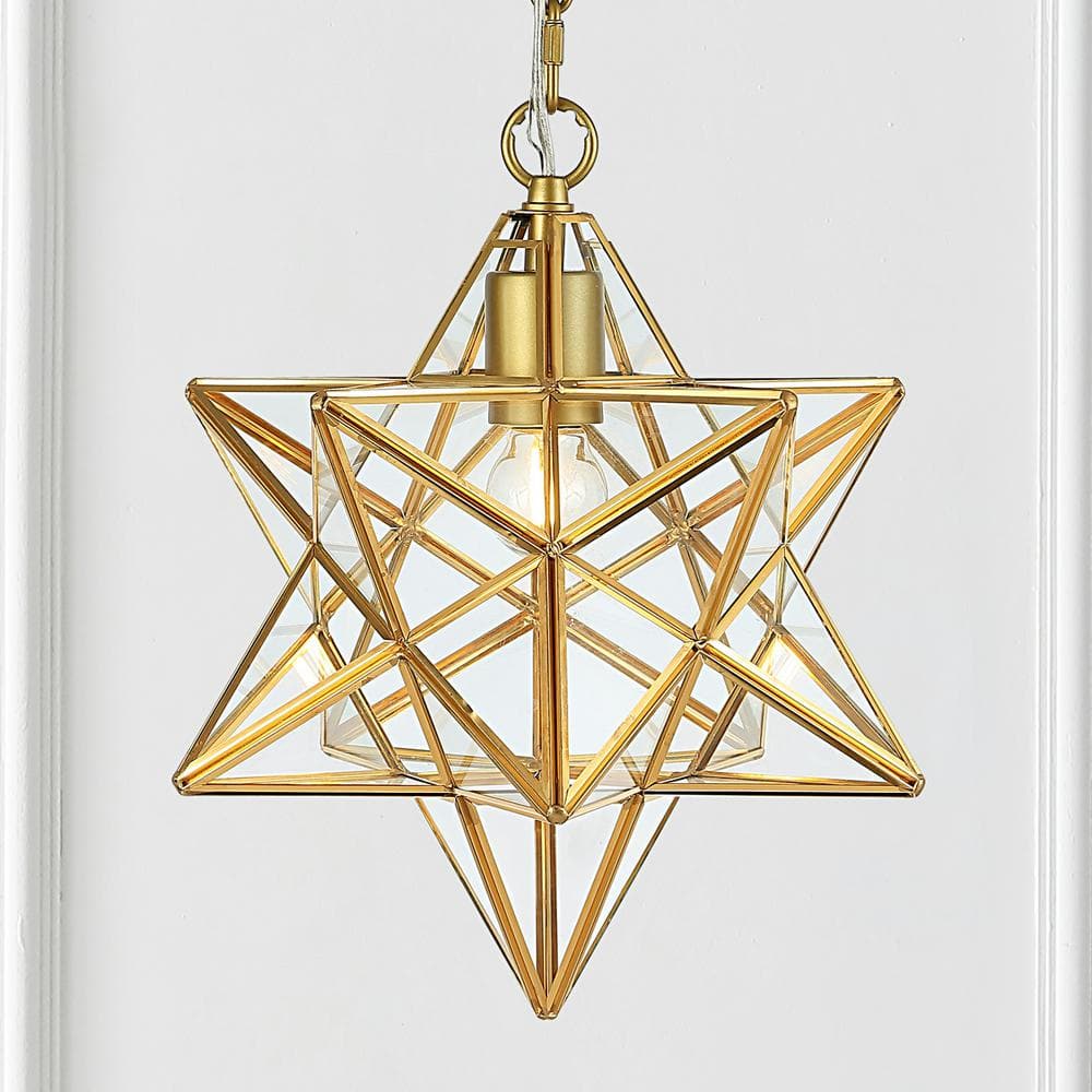 JONATHAN Y Stella 12 in. Gold Leaf/Clear Moravian Star Metal/Clear Glass  LED Pendant JYL9072B The Home Depot