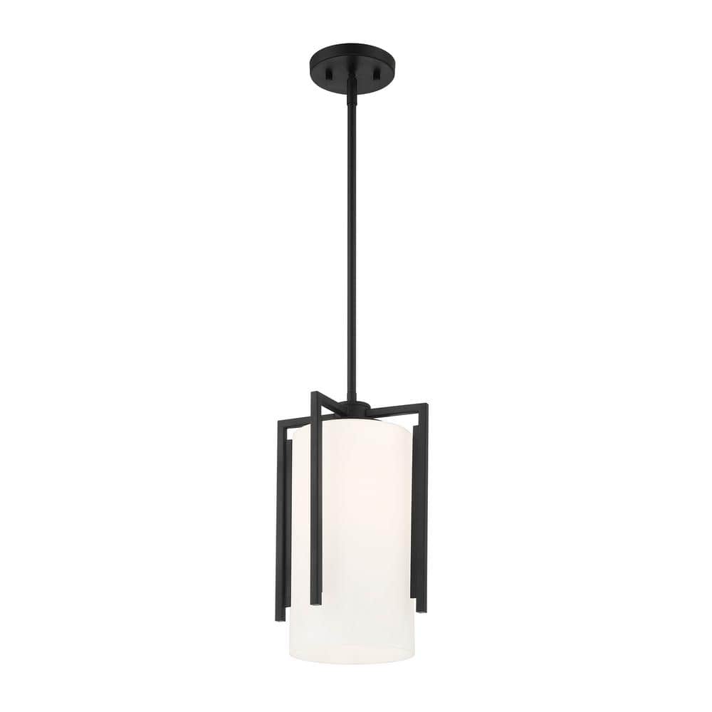 Cambria Matte Black 14.75" Outdoor-Indoor Etched Opal Glass Pendant