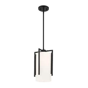 Cambria 60-Watt 1-Light Matte Black Pendant with Etched Opal Glass Shade