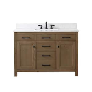 Jasper 48 in. W x 22 in. D Bath Vanity in Textured Natural with Engineered Stone Top in Carrara White with White Sink